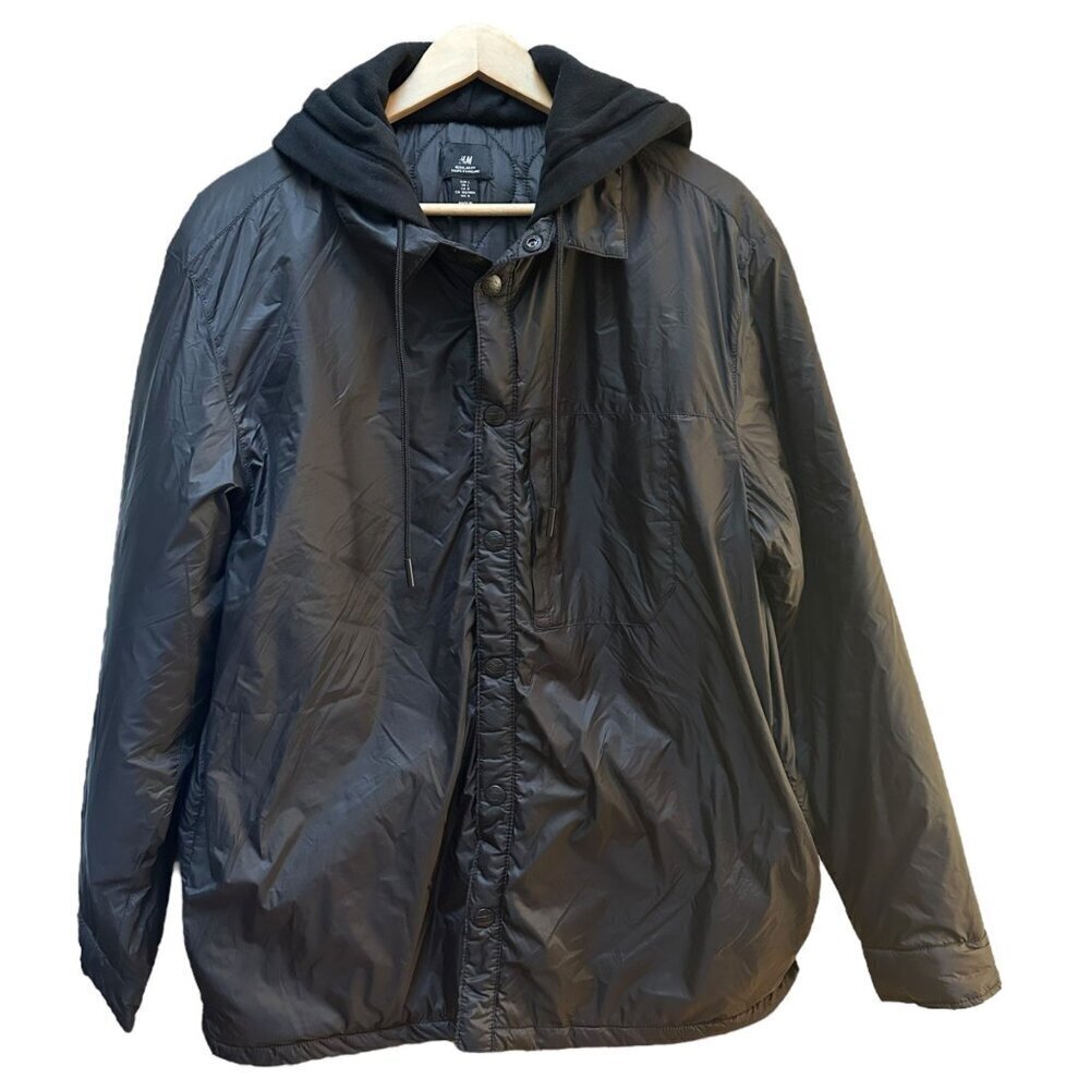 H&M‎ Divided Hoodie Hooded Quilted Jacket Coat Black Puffy Men's Large